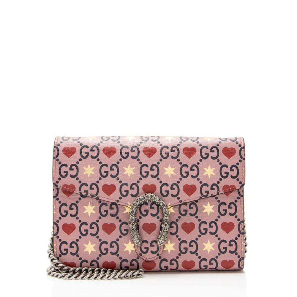 Gucci Leather Crystal Valentines Dionysus Chain Wallet
